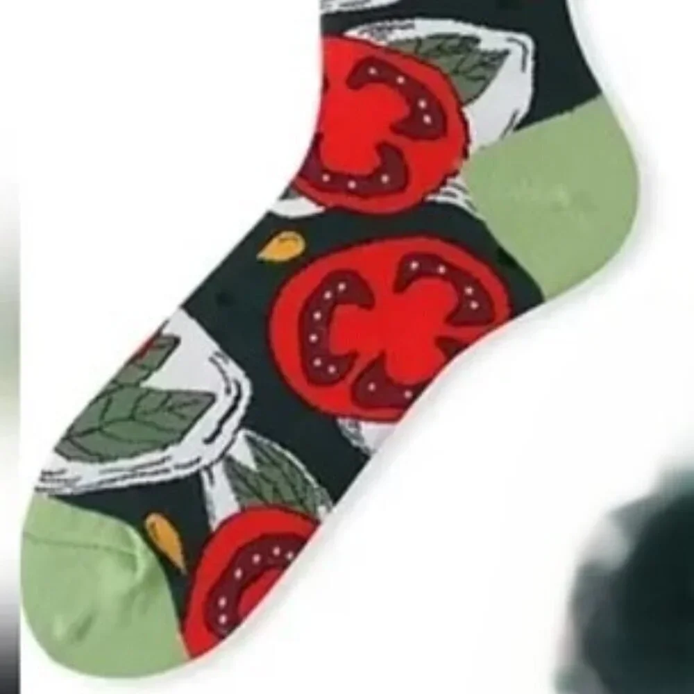 Tomato Theme Novelty Fashion Socks Crew Socks New Dark Green & Red